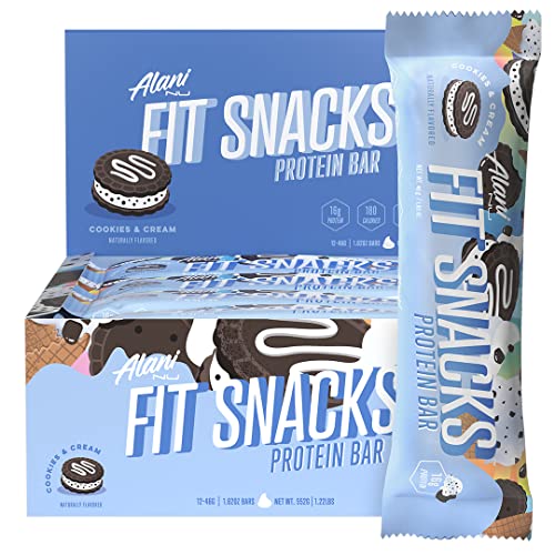 Alani Nu Fit Snack Protein Bar, Gluten-Free Bars, 16g Protein, Low-Sugar, Low-Carb, Gluten-Free, Cookies and Cream, 12 Servings
