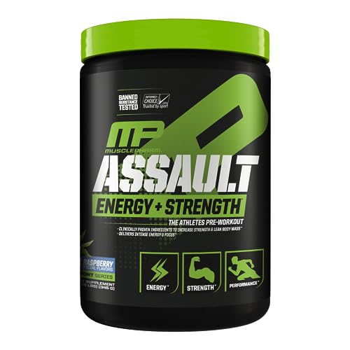 MusclePharm Assault Sport, Blue Raspberry - 30 Servings - Pre-Workout with Caffeine, Acetyl-L-Carnitine, Taurine, L-Glycine, Creatine Monohydrate, Beta-Alanine & Betaine Anhydrous