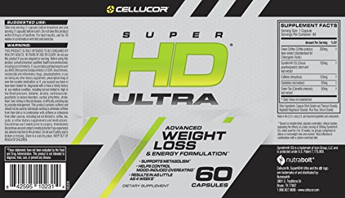 Cellucor SuperHD Thermogenic Fat Burners for Men & Women, Weight Loss Fat Burner Supplement with Nootropic Focus + Energy, G3, Capsules