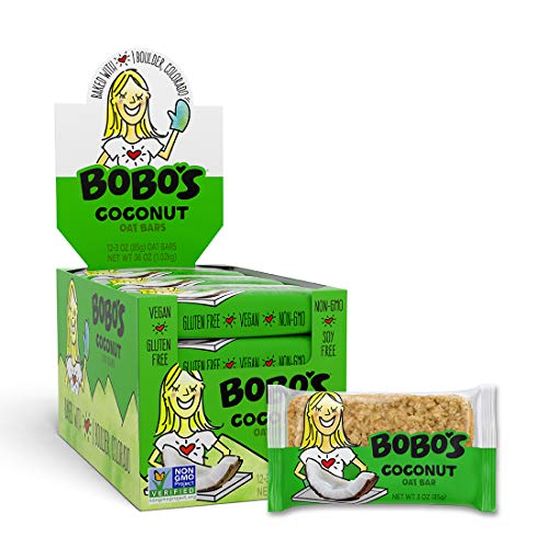 Bobo's Oat Bars (Coconut, 12 Pack of 3 oz Bars) Gluten Free Whole Grain Rolled Oat Bars - Great Tasting Vegan On-The-Go Snack, Made in the USA