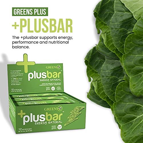 Greens+ Plusbar Energy Natural | Gluten Free Energy Bar | Organic Greens | Non GMO | Vegan | Kosher | 12 Bars