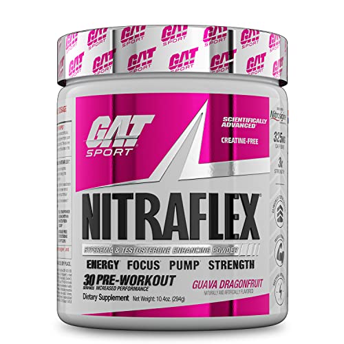 GAT Sport Nitraflex Advanced Pre-Workout Powder, Increases Blood Flow, Boosts Strength and Energy, Improves Exercise Performance, Creatine-Free (Guava Dragonfruit, 30 Servings)