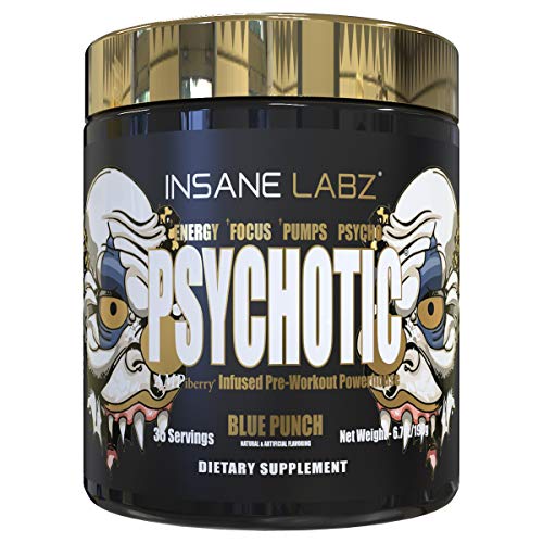 Insane Labz Psychotic Gold, High Stimulant Pre Workout Powder, Extreme Lasting Energy, Focus, Pumps and Endurance with Beta Alanine, DMAE Bitartrate, Citrulline, NO Booster, 35 Srvgs