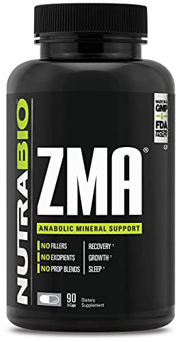 NutraBio ZMA Vegetable Supplement - Anabolic Mineral Support - 90 Capsules - Recovery, Growth, Sleep - Zinc, Magnesium, and B6 Formula