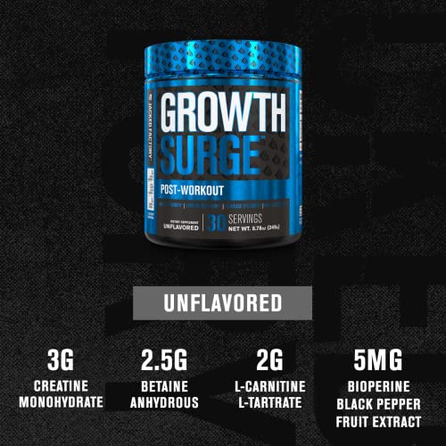 Jacked Factory Nutritional Supplement Growth Surge Creatine Post Workout Powder w/L-Carnitine, Daily Muscle Builder & Recovery with Betaine, L-Carnitine L-Tartrate, Unflavored, 10.68 Ounce