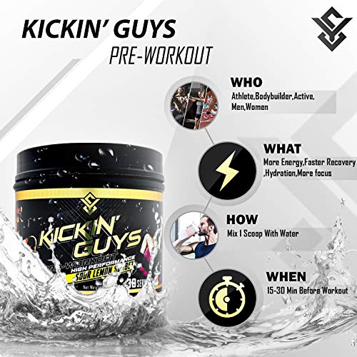 Kickin' Guys Pre Workout Powder Sports Nutrition Supplement - Explode Energy & Performance - Nitric Oxide, BCAA, Creatine, L-Glutamine, Beta Alanine, Natural Caffeine, Citrulline, Amino 30 Servings