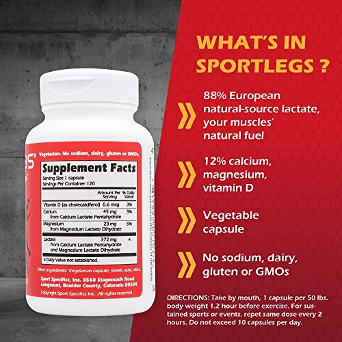SPORTLEGS Fast Fitness Boost Pre-Workout Lactic Acid Supplement, 120-Capsule Bottle, Pack of 3