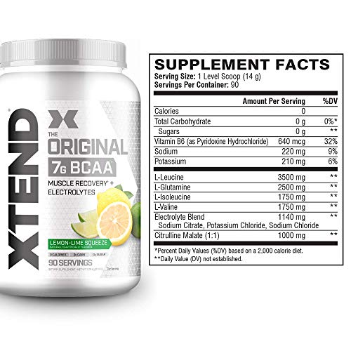 XTEND Original BCAA Powder Lemon Lime Squeeze | Sugar Free Post Workout Muscle Recovery Drink with Amino Acids | 7g BCAAs for Men & Women | 90 Servings