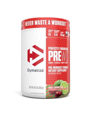 Dymatize Pre Workout Powder with Caffeine, Maximize Energy, Strength & Endurance, Amplify Intensity of Workouts, Sweet Cherry Lime, 14.11 Oz