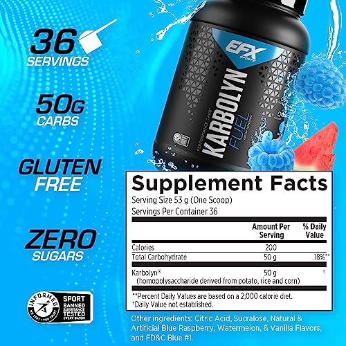 EFX Sports Karbolyn Fuel | Fast-Absorbing Carbohydrate Powder | Carb Load, Sustained Energy, Quick Recovery | Stimulant Free | 37 Servings (Blue Razz Watermelon)