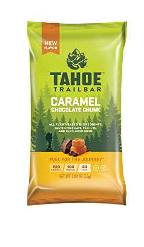 Tahoe Trail Bar, Plant-Based Natural Energy Bar (1.94 Ounce Protein Bar, 12 Count) High Protein Non-GMO, Gluten Free, Vegan Healthy Snacks - Caramel Chocolate Chunk