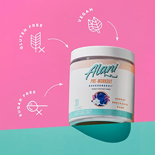 Alani Nu Pre Workout Supplement Powder for Energy, Endurance & Pump | Sugar Free | 200mg Caffeine | Formulated with Amino Acids Like L-Theanine to Prevent Crashing | Breezeberry, 30 Servings
