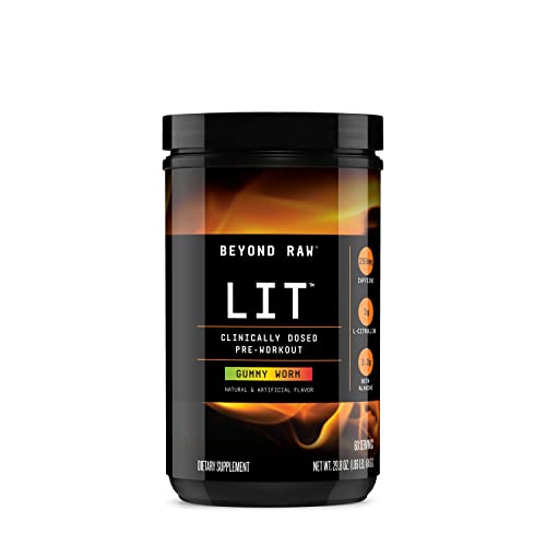 BEYOND RAW LIT | Clinically Dosed Pre-Workout Powder | Contains Caffeine, L-Citrulline, and Beta-Alanine, Nitric Oxide and Preworkout Supplement | Gummy Worm | 60 Servings