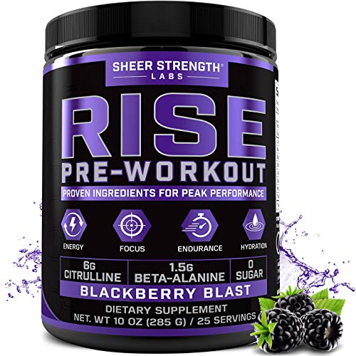 Sheer Strength Rise Pre Workout Powder Supplement – Science Backed Pre Workout for Men & Women w/ No Jitters -Supports Steady Energy & Lasting Endurance Labs - BlackBerry Blast Flavor