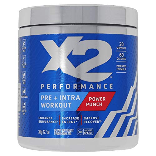 X2 Performance Clean Pre Workout & Intra Workout Powder for Men & Women, NSF Certified for Sport, Power Punch, 12.77 oz, 20 Servings