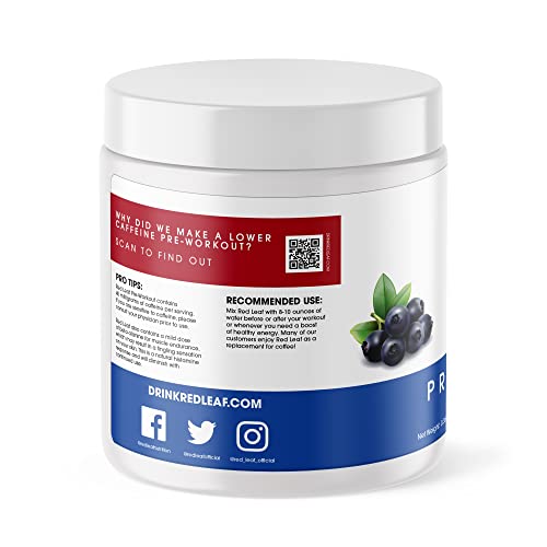 Red Leaf Pre-Workout Energizer Powder, Preworkout for Women and Men, BCAA's, Beta-Alanine, Amino Acids, Green Tea - 30 Servings