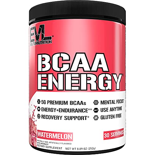 EVL BCAAs Amino Acids Powder - BCAA Energy Pre Workout Powder for Muscle Recovery Lean Growth and Endurance - Rehydrating BCAA Powder Post Workout Recovery Drink with Natural Caffeine - Watermelon