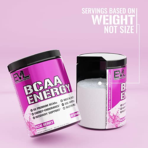 EVL BCAAs Amino Acids Powder - BCAA Energy Pre Workout Powder for Muscle Recovery Lean Growth and Endurance - Rehydrating BCAA Powder Post Workout Recovery Drink with Natural Caffeine - Acai Berry
