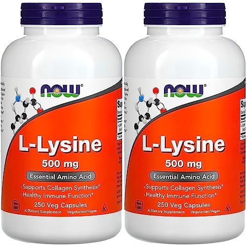 NOW Foods L-Lysine 500mg, 250 Capsules - 2 Pack