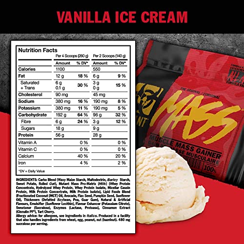 Mutant Mass | Weight Mass Gainer Protein Powder - high Calorie Protein Powder for Muscular Mass - Vanilla Ice Cream - 15 Pound