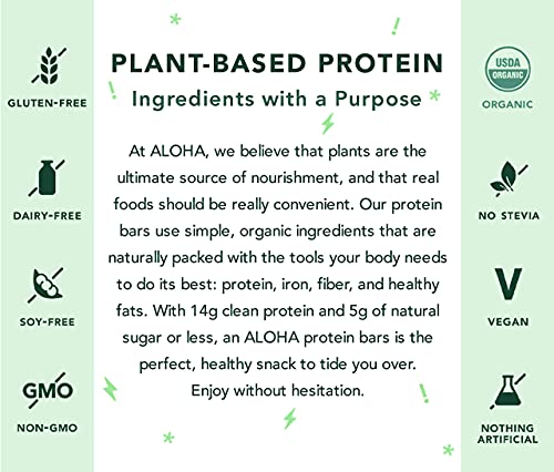 ALOHA Organic Plant Based Protein Bars - 6 Flavor Variety Pack - 12 Count, 1.9oz Bars - Vegan Snacks, Low Sugar, Gluten-Free, Low Carb, Paleo, Non-GMO, Stevia-Free, No Sugar Alcohol Sweeteners