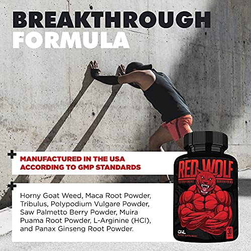 Osyris Nutrition Lab Red Wolf Testosterone Booster for Men - Enlargement Supplement - Ultimate Mens High Potency Endurance, Drive, and Strength Booster Made in USA - 30, 60 and 90 Days Supply (60)