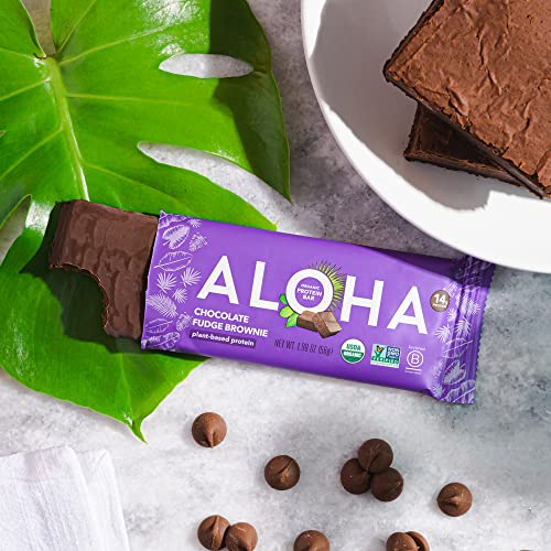 ALOHA Organic Plant Based Protein Bars | Chocolate Fudge Brownie | 12 Count, 1.98oz Bars | Vegan, Low Sugar, Gluten Free, Paleo, Low Carb, Non-GMO, Stevia Free, Soy Free, No Sugar Alcohol Sweeteners