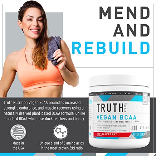 Truth Nutrition Vegan BCAA Powder- 2:1:1 Ratio Natural BCAAS Amino Acids Powder for Energy, Muscle Building, Post Workout Recovery Drink for Muscle Recovery (Red Raspberry, 30 Servings)