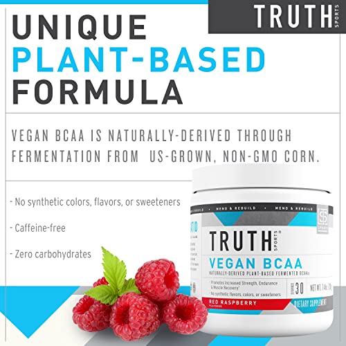 Truth Nutrition Vegan BCAA Powder- 2:1:1 Ratio Natural BCAAS Amino Acids Powder for Energy, Muscle Building, Post Workout Recovery Drink for Muscle Recovery (Red Raspberry, 30 Servings)
