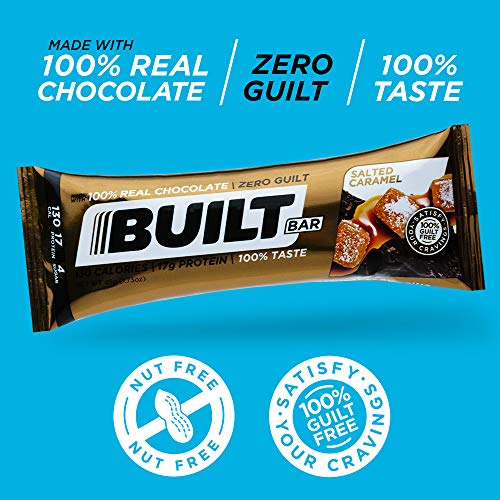 Built Bar 18 Pack Protein and Energy Bars - 100% Real Chocolate - High In Whey Protein And Fiber - Gluten Free, Natural Flavoring, No Preservatives (Salted Caramel)
