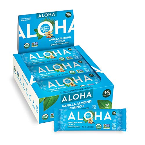 ALOHA Organic Plant Based Protein Bars, Vanilla Almond Crunch, 1.98-Ounce Bars, (Pack of 12)