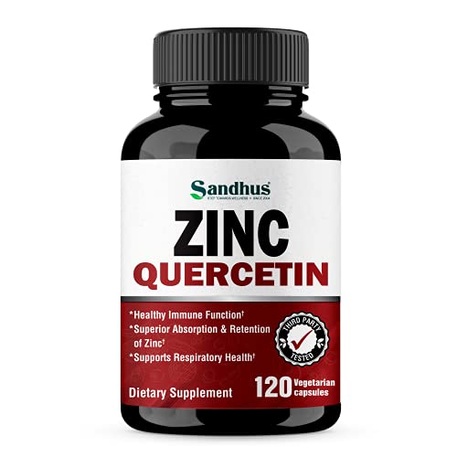 Sandhu's Zinc Quercetin – Zinc Supplements for Antioxidant Immune Support Zinc for Men & Women – Gluten, Soy & Dairy Free – 120 Vegetarian Capsules