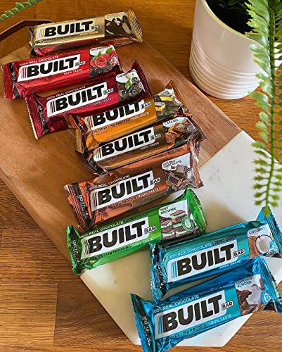 Built Bar 18 Bar Variety Pack Protein and Energy Bars - 100% Real Chocolate - High Protein, Whey and Fiber - Low Carb, Low Calorie, Low Sugar - Gluten Free (9 Flavor Mixed Box of Built Bars)