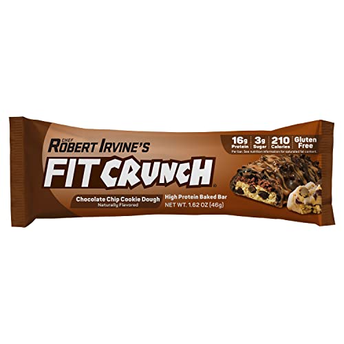 FITCRUNCH Snack Size Protein Bars, Designed by Robert Irvine, 6-Layer Baked Bar, 3g of Sugar & Soft Cake Core (9 Bars, Chocolate Chip Cookie Dough)
