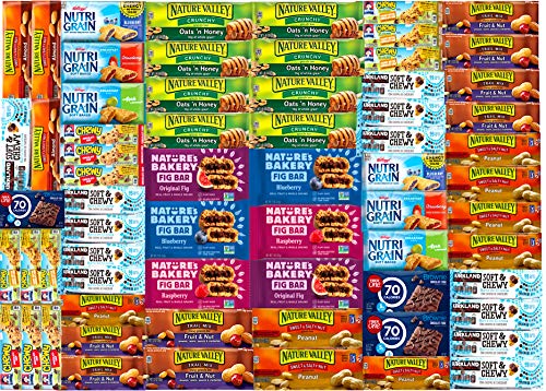 Healthy Snack Bars To Go & Bars Gift Variety Pack (Care Package 66 Count) Comes in Elegant LA Signature Gift Box -Bulk Sampler Bars Military Care Package, Office Meetings & More