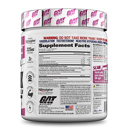 GAT Sport Nitraflex Advanced Pre-Workout Powder, Increases Blood Flow, Boosts Strength and Energy, Improves Exercise Performance, Creatine-Free (Watermelon, 30 Servings)