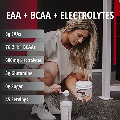 Hydramino Essential Amino Acids (45 Servings) - BCAAs/EAAs Supplement Powder - with Glutamine and Electrolytes for Max Recovery, Energy and Hydration Fuel
