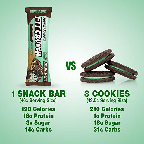 FITCRUNCH Snack Size Protein Bars, Designed by Robert Irvine, 6-Layer Baked Bar, 3g of Sugar & Soft Cake Core (9 Bars, Mint Chocolate Chip)