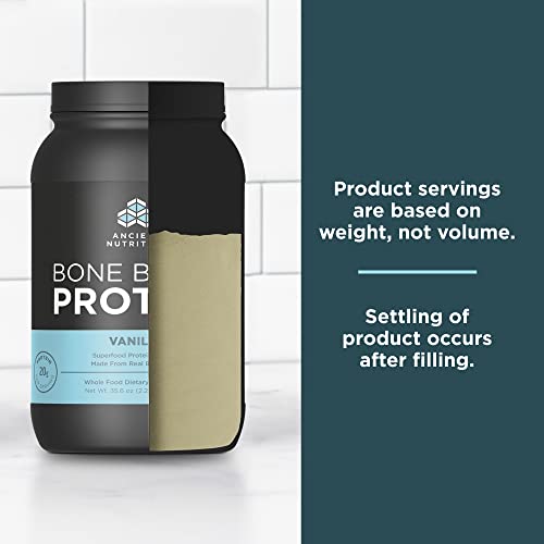Ancient Nutrition Protein Powder Made from Real Chicken and Beef Bone Broth, Vanilla, 20g Protein Per Serving, 40 Serving Tub, Gluten Free Hydrolyzed Collagen Peptides Supplement