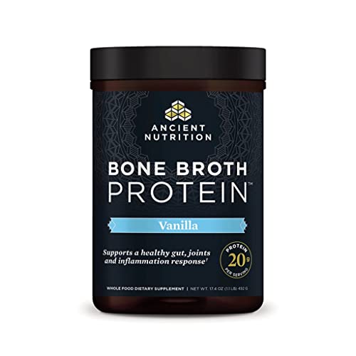 Ancient Nutrition Protein Powder Made from Real Chicken and Beef Bone Broth, Vanilla, 20g Protein Per Serving, 20 Serving Tub, Gluten Free Hydrolyzed Collagen Peptides Supplement