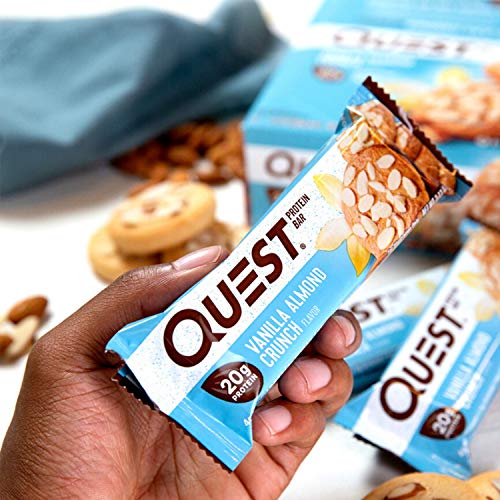 Quest Nutrition Protein Bar, Vanilla Almond Crunch, 20g Protein, 4g Net Carbs, 200 Cals, High Protein Bars, Low Carb Bars, Gluten Free, Soy Free, 2.1 oz Bar, 12 Count
