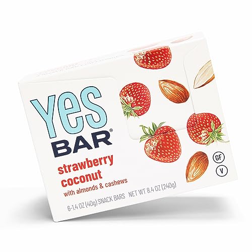 The YES Bar – Strawberry Coconut – Plant Based Protein, Decadent Snack Bar – Vegan, Paleo, Gluten Free, Dairy Free, Low Sugar, Healthy Snack, Breakfast, Low Carb, Keto Friendly (Pack of 6)