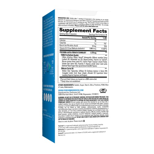 PERFORMIX SST Thermogenic Supplement - 60 Capsules - Focus, Energy Booster for Men & Women - TeaCrine, Caffeine, Sensoril, Vitamin B12