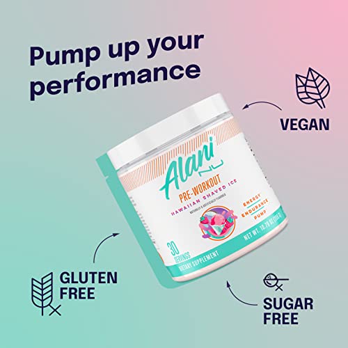 Alani Nu Pre Workout Supplement Powder for Energy, Endurance & Pump, Sugar Free, 200mg Caffeine, Formulated with Amino Acids Like L-Theanine to Prevent Crashing, Hawaiian Shaved Ice 30 Servings