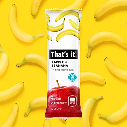 That's it Apple + Banana 100% Natural Real Fruit Bar, Best High Fiber Vegan, Gluten Free Healthy Snack, Paleo for Children & Adults, Non GMO Sugar-Free, No Preservatives Energy Food (12 Pack)