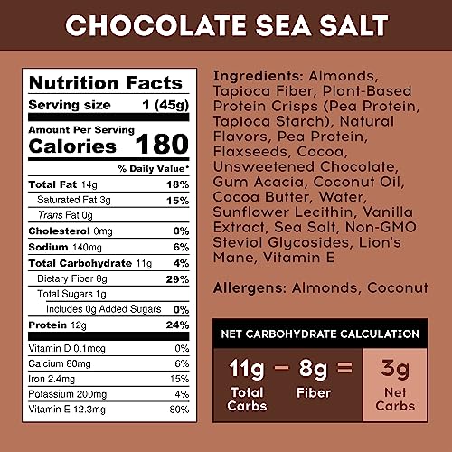 IQBAR Brain and Body Keto Protein Bars - Chocolate Sea Salt Keto Bars - 36-Count Energy Bars - Low Carb Protein Bars - High Fiber Vegan Bars and Low Sugar Meal Replacement Bars - Vegan Snacks