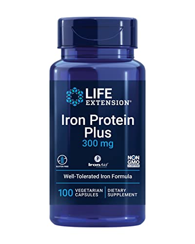 Life Extension Iron Protein Plus – Highly Absorbable Form of Irons Supplement for Red Blood Cell & Protein Production – Once Daily - Gluten-Free, Non-GMO, Vegetarian – 100 Capsules
