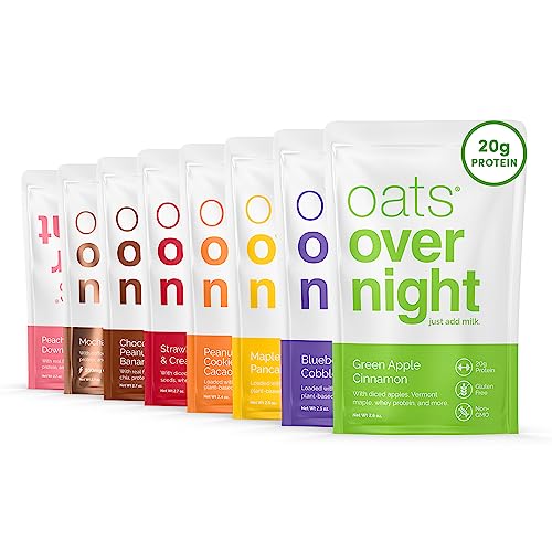 Oats Overnight - Party Variety Pack High Protein, High Fiber Breakfast Shake - Gluten Free, Non GMO Oatmeal Strawberries & Cream, Green Apple Cinnamon & More (24 Pack)