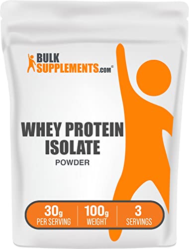 BULKSUPPLEMENTS.COM Whey Protein Isolate Powder - Unflavored Protein Powder, Flavorless Protein Powder, Whey Isolate Protein Powder - Gluten Free, 30g per Serving, 3 Servings, 100g (3.5 oz)