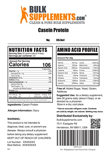 BULKSUPPLEMENTS.COM Casein Protein Powder - Whey Casein Blend Protein Powder - Protein Powder Casein - Micellar Casein Powder - 30g per Serving, 170 Servings (5 Kilograms - 11 lbs)